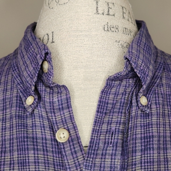 Purple Check Linen Men's shirt - Picture 7 of 9